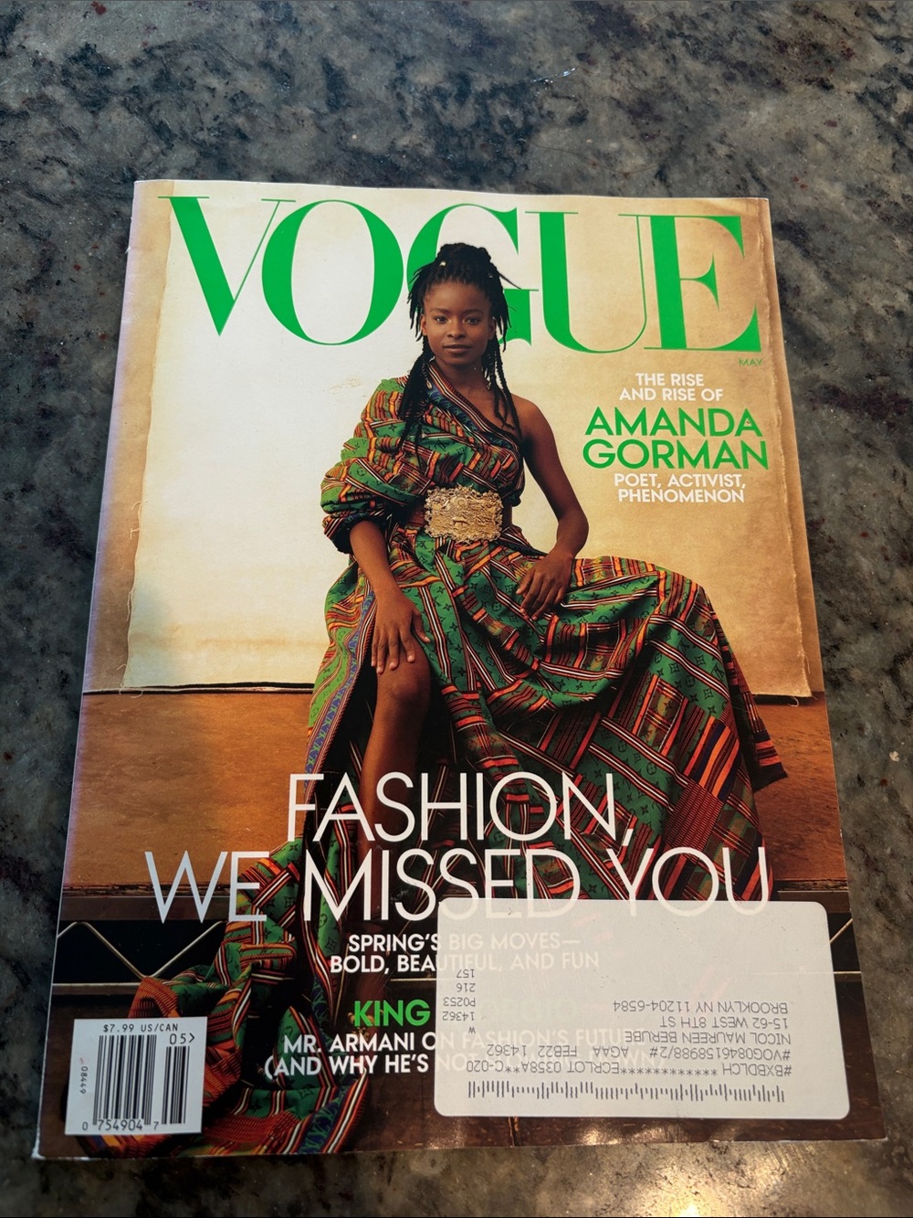 Vogue — Amanda Gorman in Multicolored Kente Dress (Green, Red-Orange)
